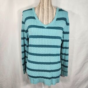 Basic Editions Striped V Neck Long Sleeve Sweater Size XLarge